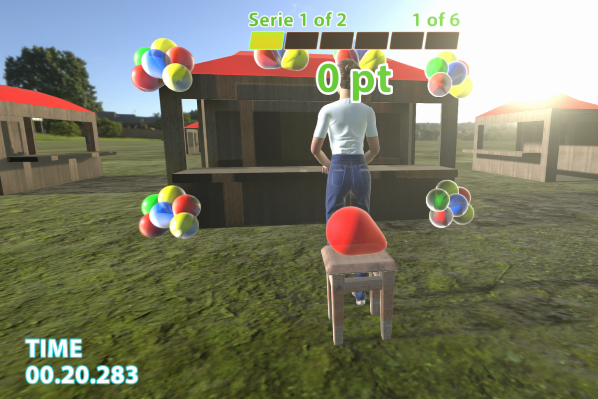 Schermata esemplificativa della piattaforma Rehubility (l'immagine mostra un videogioco in terza persona, con punti, tempo e livelli)